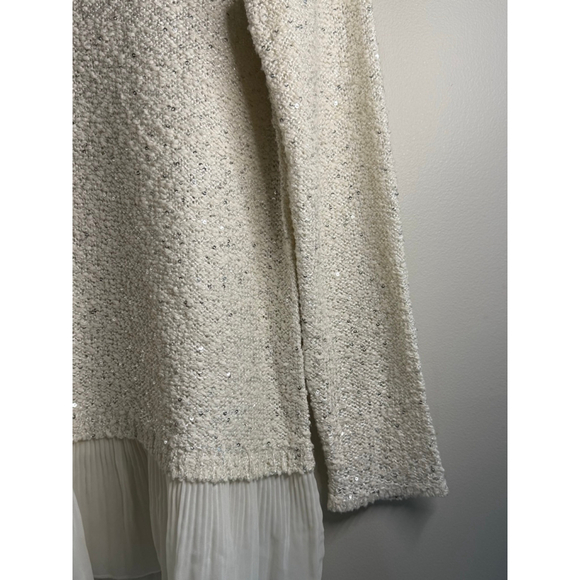Alfani Sequin Knit Sweater Tunic w/ Chiffon Hem White Medium - Picture 5 of 5